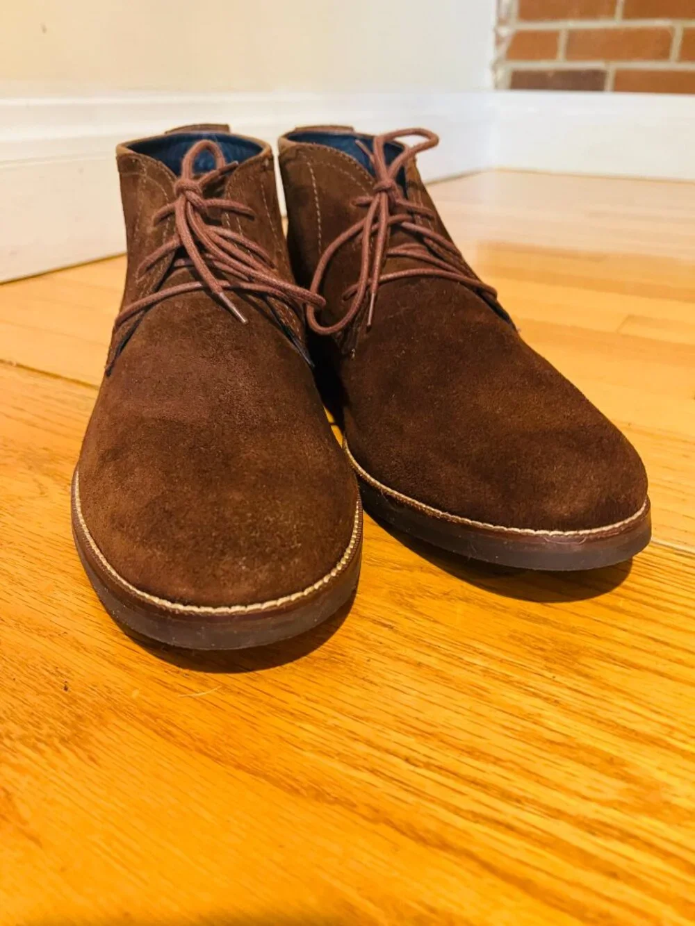Cole Haan Mens Ogden Boot Size 13 M Brown Suede Stitch Chukka Lace Up Plain Toe